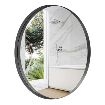 China Decorative Round Wall Mounted Black Mirror Circle Metal Frame Modern Bathroom Wall Mirror 24 Inches for sale