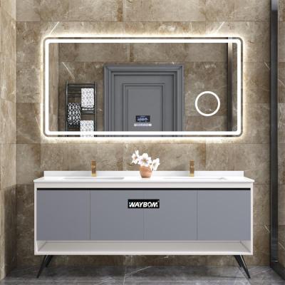 China Large Supermarket Toilet Hotel Square Luxury Large 3X Bright Bathroom Illuminated LED Mirror Suite Mirror for sale