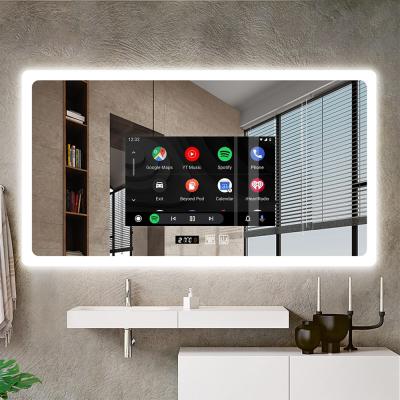 China WAYBOM Touch Screen Led Mirror WiFi Android System Bathroom Vanity Magic TV Magnifying Mirror for sale