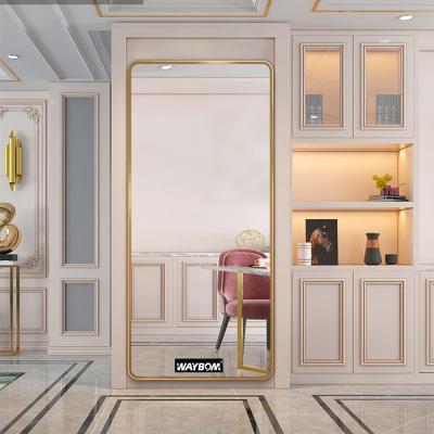 China Elegant Full Size Rectangle Floor Standing Minimalist Gold Wall Mirror For Living Room for sale