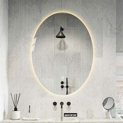 China High Quality Custom Decorative Frameless Magnifying Hd Oval LED Silver Wall Make Up Mirror For Bathroom Furniture for sale