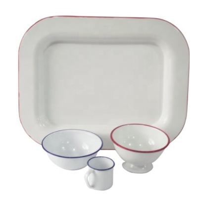 China Disposable Popular Enamel Metal White Color Enamel Utensils Camping Dishes for sale