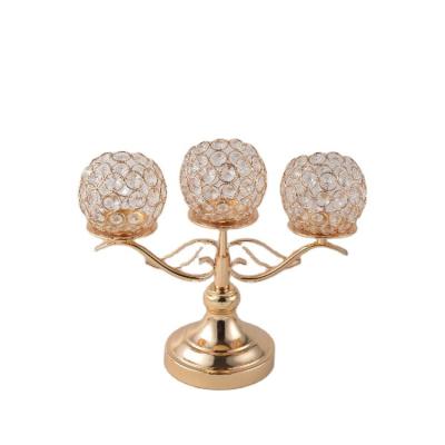 China Each of 3 Arms Wedding Decoration Centerpieces Crystal Gold Votive Candle Glass Holders for sale