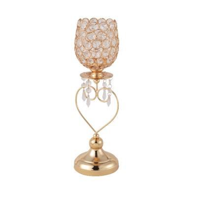 China All New Design Creative Love Shape Crystal Metal Candlestick Gold Plated Candlestick Holder for sale