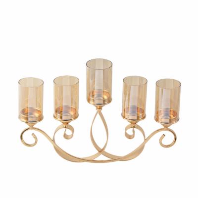 China Candlestick Wedding Luxury Classic Tall Gold Candlestick Pillar Metal For Home Decoration Glass Candle Holder for sale