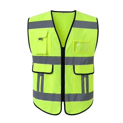 China Safety Class 2 Lime Visibility Hi Vest Comfortable Yellow Green Reflector Hi-Viz Reflective Vest With Pockets for sale