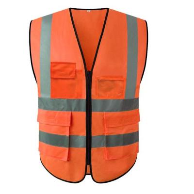 China Hi Visibility EN ISO 20471 Fluorescent Orange Class 2 Work Vests Zippered Reflector Comfortable for sale