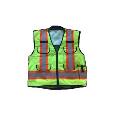 China Water proof EN ISO 20471 class 2 100% polyester lime green high visibility waterproof safety tools vest pockets chaleco reflectante for sale