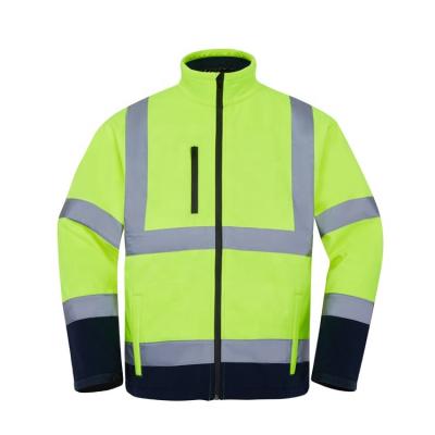 China Custom Water Proof Two Tone Compound Reflective Safety Clothing Class 3 Sports Mens Hi Visibility Soft Shell Jacket for sale