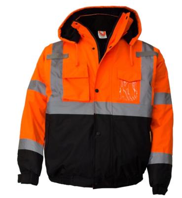 China Custom Water Proof Tone Orange Hi Vis Men's Winter Class 3 Two Reflector Jackets With Quilted Lining for sale