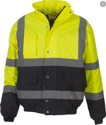 China Yellow Waterproof Class 3 Oxford Reflective Mens Two Tone Hi Vis Bomber Winter Safeti Jacket Visibility Class 3 for sale