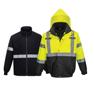 China High Visibility Reflective Safety 3 in 1 Pilot Men Two Tone Hi Vis Bomber Safety Jacket with Inner Fleece for sale