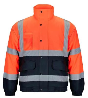 China High Visibility Class 3 Orange Oxford Waterproof Reflective Mens Two Tone Hi Vis Bomber Winter Safeti Jacket for sale