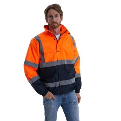 China EN 343 Working Jackets Mens Winter Safety Clothing Tops Viz Cold Proof Padded High Visibility Bomber Jacket With Reflective Tape for sale