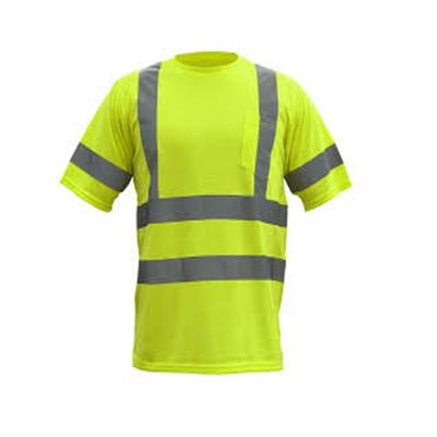 China Hot Sale Custom Dry Fit Breathable Quick Dry Bird Eyes Fluorescent Yellow Round Collar Shorts Sheath Hi Vis Shirts for sale