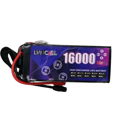 China Rechargeable Toys High Rate Li Polymer Battery 7.4V 16000mAh 2S Lipo RC Drone Battery for sale