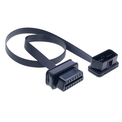 China GPS Tracker Diagnostic Flat Thin As Noodle Male to Female Extension Cable Engine Analyzer Low Profile 24V OBD2 16Pin Cable for sale