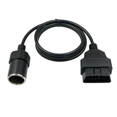 China Black Normal Color AOTAI OBDII to Cigar Jack J1962 Male 16pin OBD2 to Cigarette Lighter Female for ECU Emergency Power Supply for sale