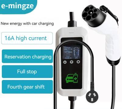 China E-mingze Wholesale EV Portable Car Charger with Screen Portable Ev Charger Electric Vehicle Charging Station 3.5kw AC 16a Gbt for sale