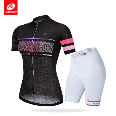 China NUCKILY Breathable Road Bike Woman Cycling Clothing Set Reflective Brand Short Sleeve Tank Top Shorts Good Quality Custom for sale