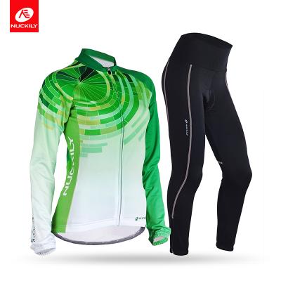 China NUCKILY Winter Antibacterial Women's Custom Cycling Wear Polyester and Spandex Fleece Fabrics Long Sleeve Bike Tank Top Suit for sale