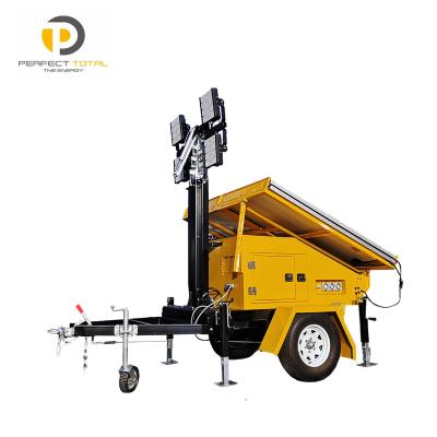 China Sports Stadiums Electric Hydraulic Lifting Industrial Portable Mobile Solar Light Tower With DC24V LED Lamps for sale