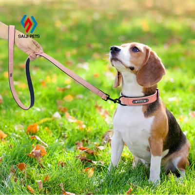 China Saiji Tag Pet Rope Lead Dog Collar and Soft Luxury Leather Leash Custom Wholesale Custom DETACHED for sale