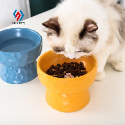 China Saiji Factory Viable Wholesale Prevent Flipping Cute Fashion Pet Handmade Cat Bowl High Ceramic Dog for sale