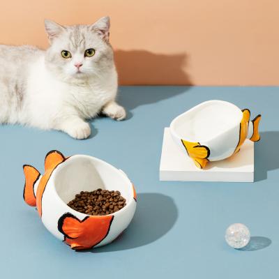 China Sustainable Saiji Makers Raised Shape Big Size Ceramic Pet Ceramic Fish Bowl For Cat for sale