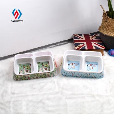 China Saiji Wholesale Cheap Melamine Viable Fashion Design Non Slip Portable Pet Water Feeder Cat Dog Food Bowl for sale