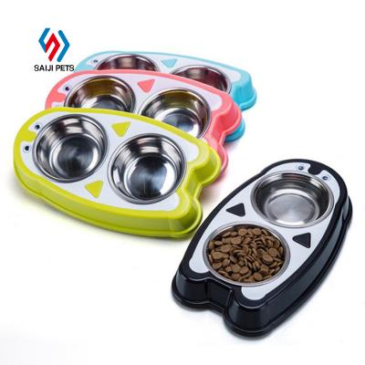 China Wholesale Viable Cute Saiji Dog Penguin Stainless Steel Double Pet Driver Easy Cleaning Bowl for sale