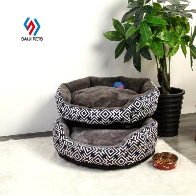 China Breathable Saiji Luxery Dog Soft Washable Plush Donut Cushion Comfortable Pet Bed for sale