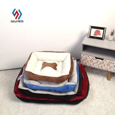 China Wholesale Breathable Multicolor Embroidery Bone Saiji Plush Cat Washable Pet Bed For Dog for sale