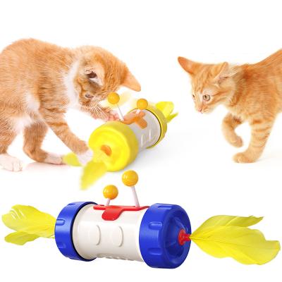 China Saiji Viable Pet Anti-Worry Cylinder Tumbler Cat Stick Feather Interactive Pet Toy Set On Sale for sale