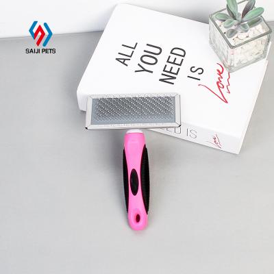 China Hot Sale Plastic Saiji Needle Comb Self Cleaning Button Soft Pet Dematting Brush Viable For Dog for sale