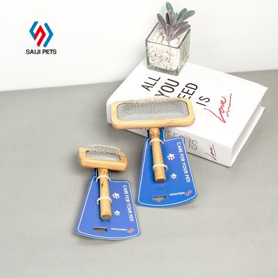 China Wholesale Sustainable Easy Clean Cat Dog Comb Custom Saiji Pet Hair Remover Grooming Wooden Brush for sale