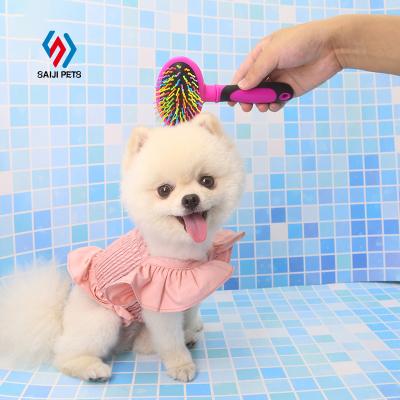 China Viable Size Quality Saiji Plastic Rose Red Color Double Sided Dog Hair Remover Brush For Sale for sale