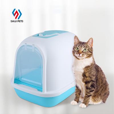 China Saiji Premium Sustainable Puppy Pet Toilet Spill Proof Fully Enclosed Cat Litter Box for sale