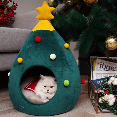 China Factory Wholesale Sustainable Christmas Saiji Indoor Warm Comfy Dog Beds Felt Balls Pet House For Cat for sale