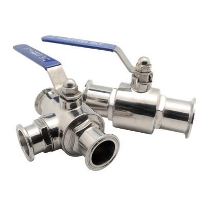 China General Key Lever Operated Ball Valve Price List SS Clamped Three Way Ball Valve for sale