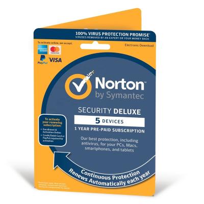 China 24/7 Email Delivery Global Universal Online Norton Security Deluxe Antivirus Software Windows 10 (5 PC 1 Year Link Account+Key) for sale