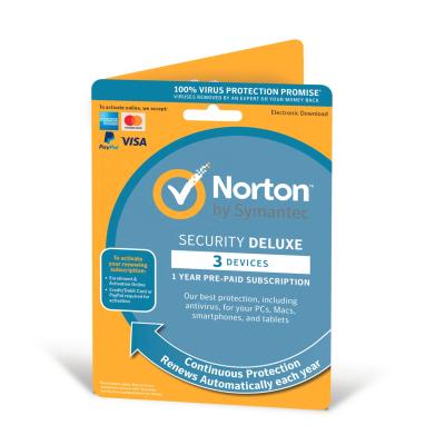 China 24/7 Email Delivery Global Universal Online Norton Security Deluxe Antivirus Software Windows 10 (3 PC 1 Year Link Account+Key) for sale