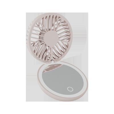 China Techargeable USB Rechargeable Mobile Travel Mini Air Cooling Hand Fan LED Make Up Mirror with Light Mini Fan for sale