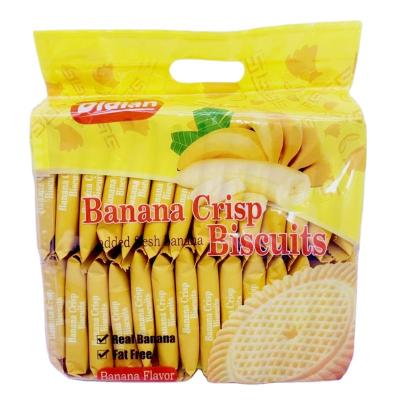 China Package 476gram Glucose Cookies Round Shape Banana Sweet Delicious Cheap Individual Low Fat Biscuit Crispy Cookies for sale