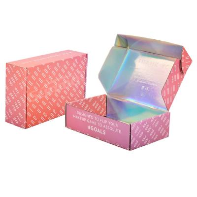 China Handmade Custom Printed Corrugated Holographic Mailing Box Pink Announcement Box Fancy Caixa Para Envio Mailing Box for sale