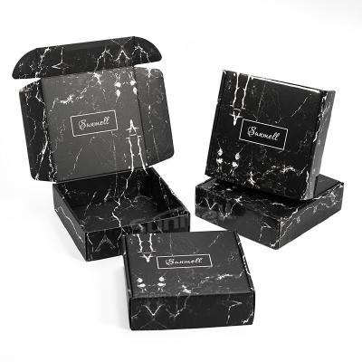 China Ad Handmade Black Marble Corrugated Box For Apparel Rectangle Packaging Boxes Custom Logo For Pants for sale