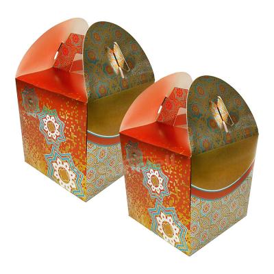 China Recyclable Customize Logo Die Cut Handle Eid Mubarak Cupcake Candy Boxes Packaging Mini Paper Cake Box for sale