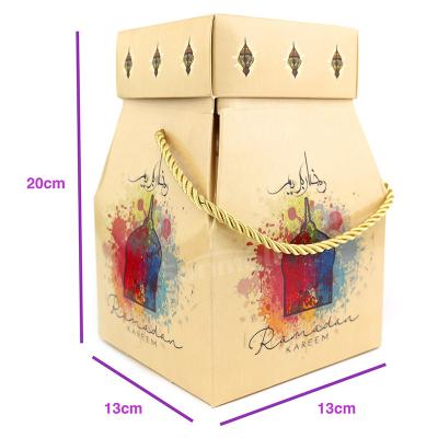 China Recyclable Custom Design Lid And Base Box With Handle Chocolate Candy Packaging Boxes Eid Mubarak Cake Box for sale