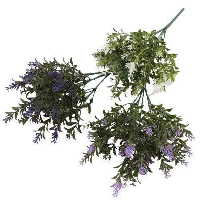 China Eco-friendly Artificial Lavender Bouquet Spray Ivy Foliage Leaf Heather Fern Grass Flower For Wedding Party Decoration for sale