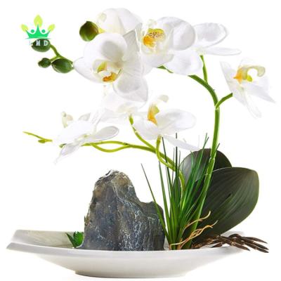 China Environmental Friendly Artificial Phaleanopsis Arrangement With White Vase Decorative Orchid Flower Bonsai Trees for sale